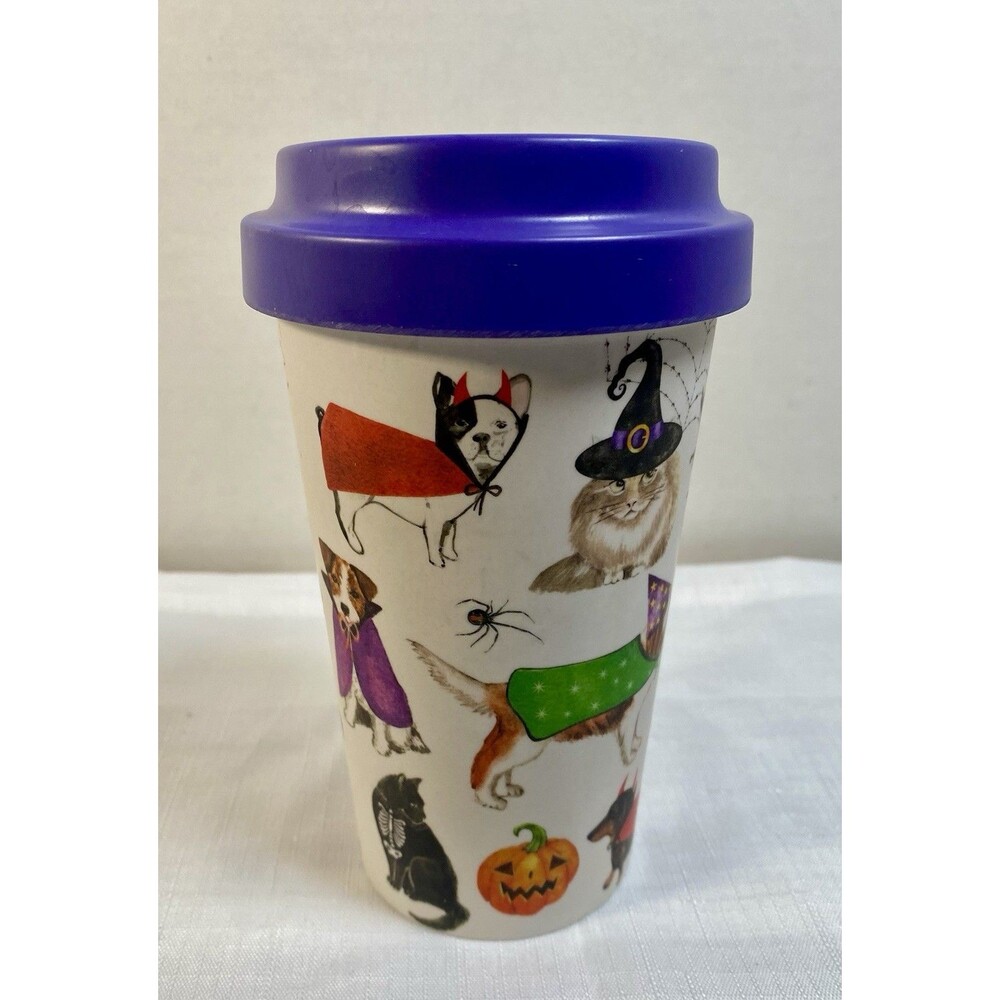 Halloween Thermal Travel Coffee Mug 12 oz Cup Cat Dog Spider Pumpkin Mouse